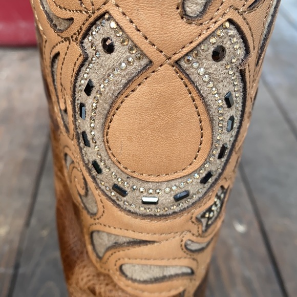 Corral Sand Maipo Swarovski Crystal Horseshoe Inlay Boots 7.5M - Picture 7 of 14